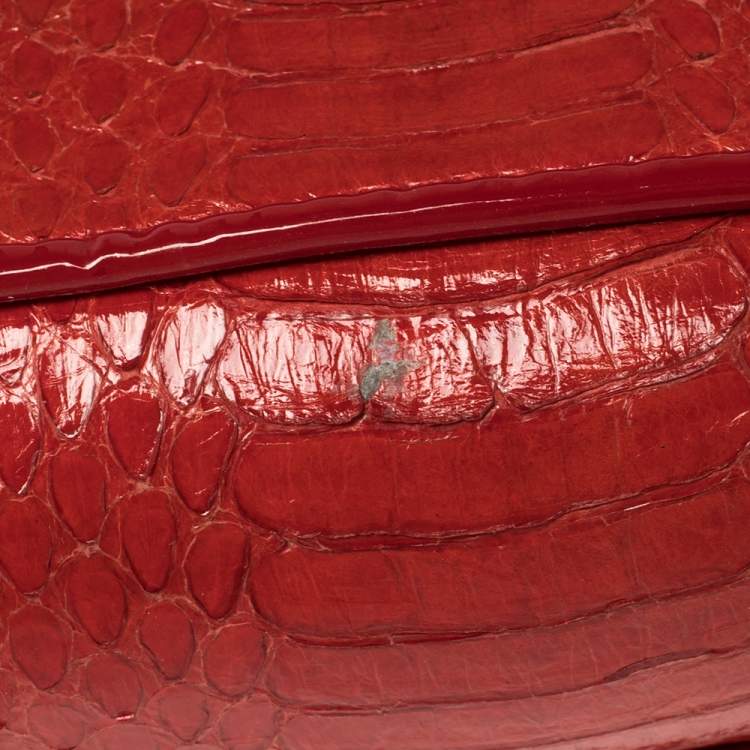 مملوكة مسبقًا Christian Louboutin Red Python Skin Front Flap Shoulder Bag