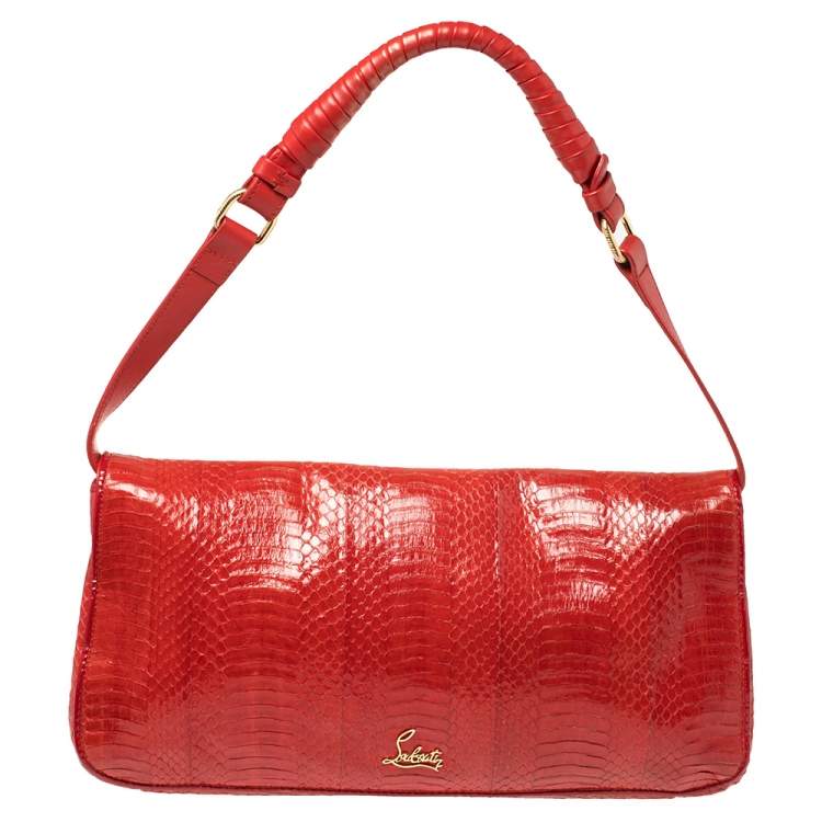 مملوكة مسبقًا Christian Louboutin Red Python Skin Front Flap Shoulder Bag