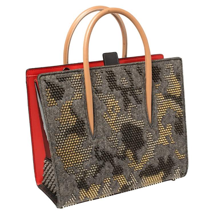 Pre Owned Christian Louboutin Multicolor Wool and Leather Medium Limited Edition Spike Camouflage Paloma Tote