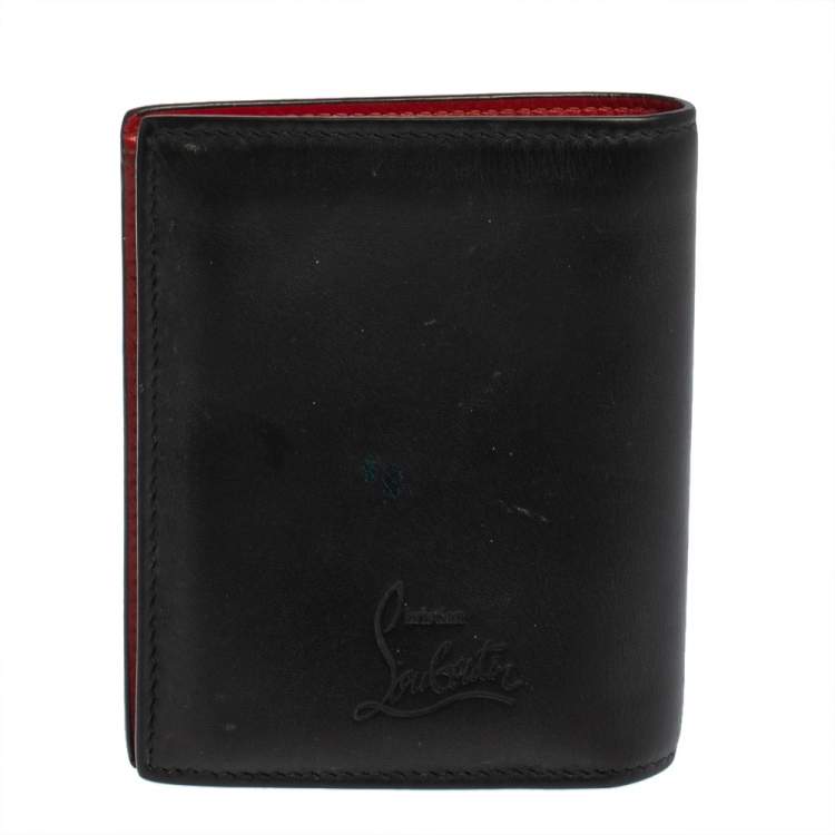 Pre Owned Christian Louboutin Black/Red Leather Clipsos Studded Bifold Wallet