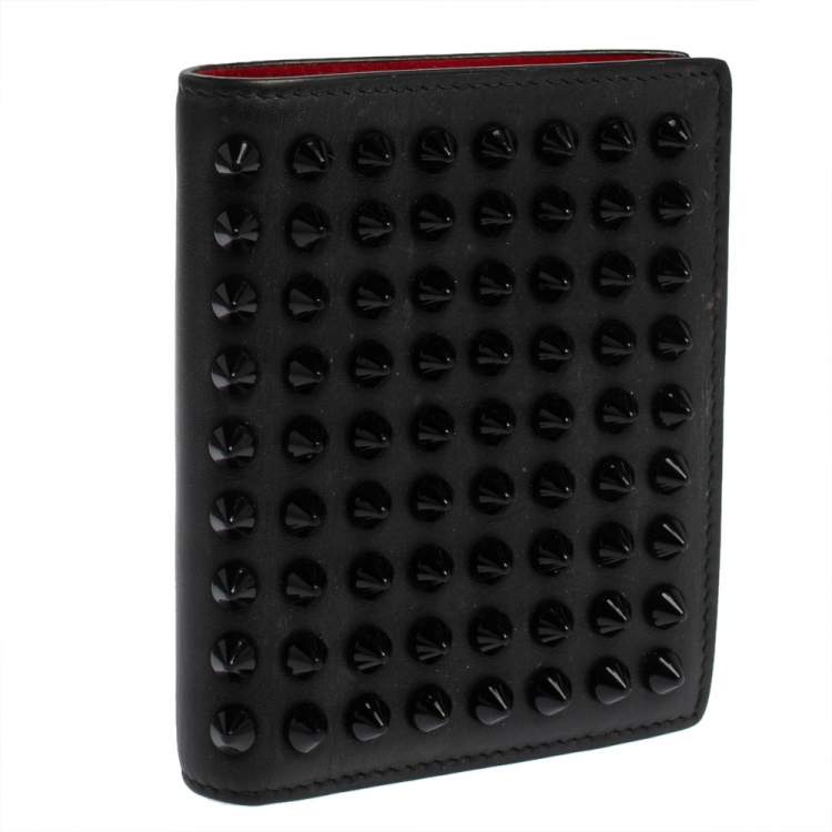 Pre Owned Christian Louboutin Black/Red Leather Clipsos Studded Bifold Wallet
