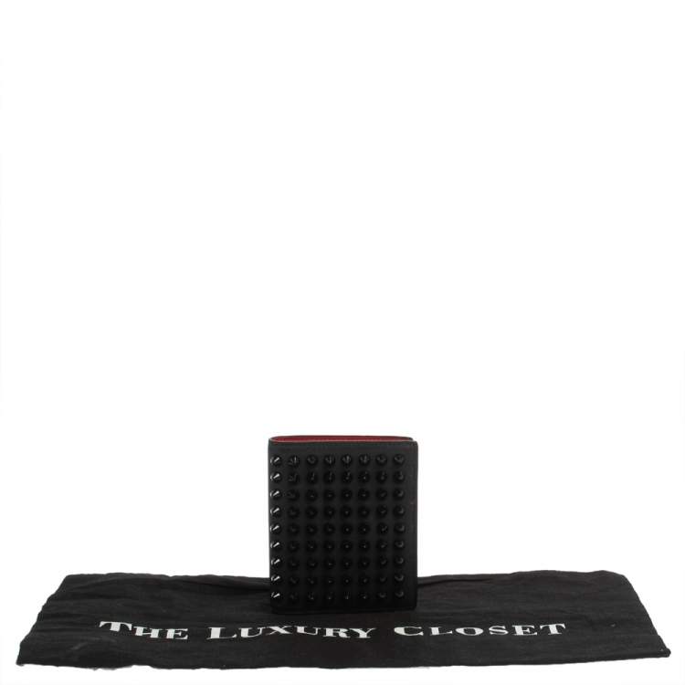 Pre Owned Christian Louboutin Black/Red Leather Clipsos Studded Bifold Wallet