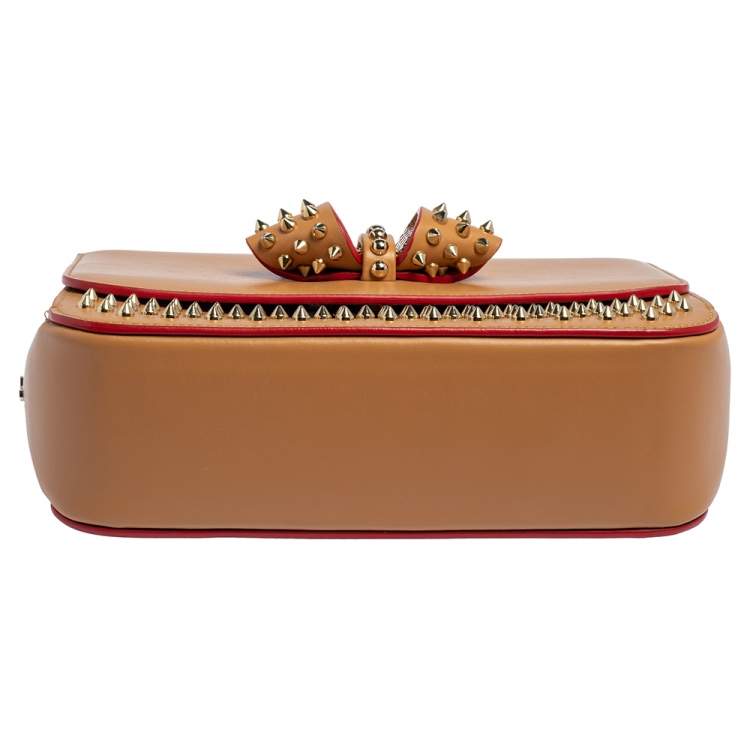 Pre Owned Christian Louboutin Beige Leather Small Spikes Sweet Charity Shoulder Bag