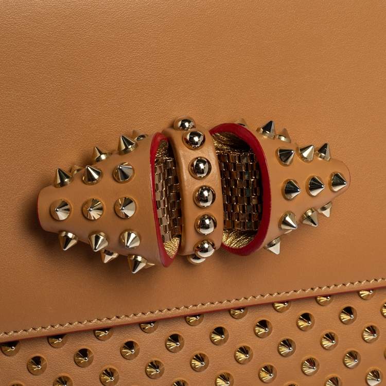 Pre Owned Christian Louboutin Beige Leather Small Spikes Sweet Charity Shoulder Bag