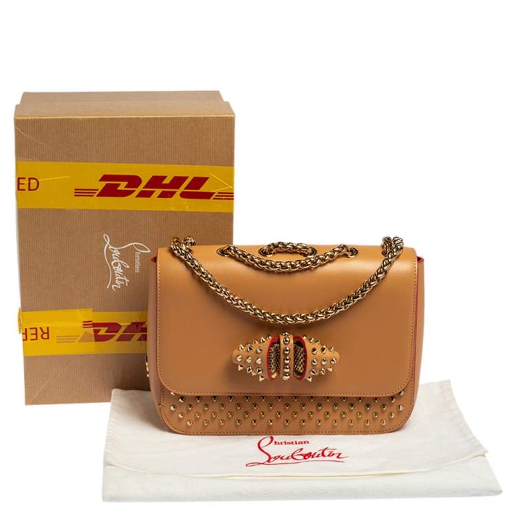 Pre Owned Christian Louboutin Beige Leather Small Spikes Sweet Charity Shoulder Bag