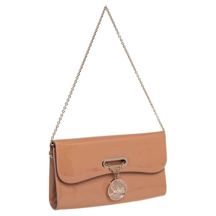 Pre Owned Christian Louboutin Beige Patent Leather Riviera Chain Clutch