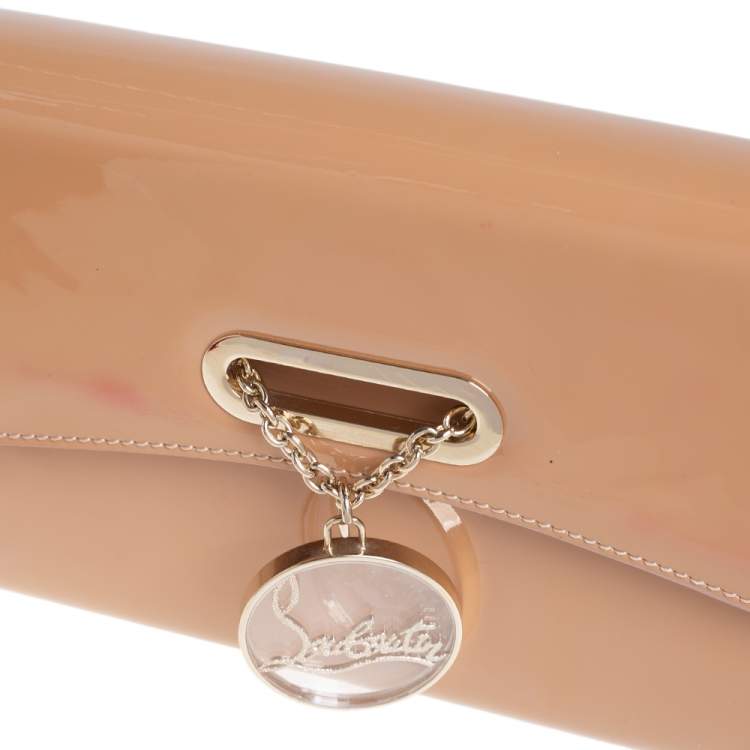Pre Owned Christian Louboutin Beige Patent Leather Riviera Chain Clutch