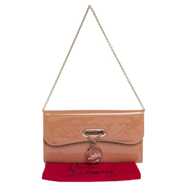 Pre Owned Christian Louboutin Beige Patent Leather Riviera Chain Clutch