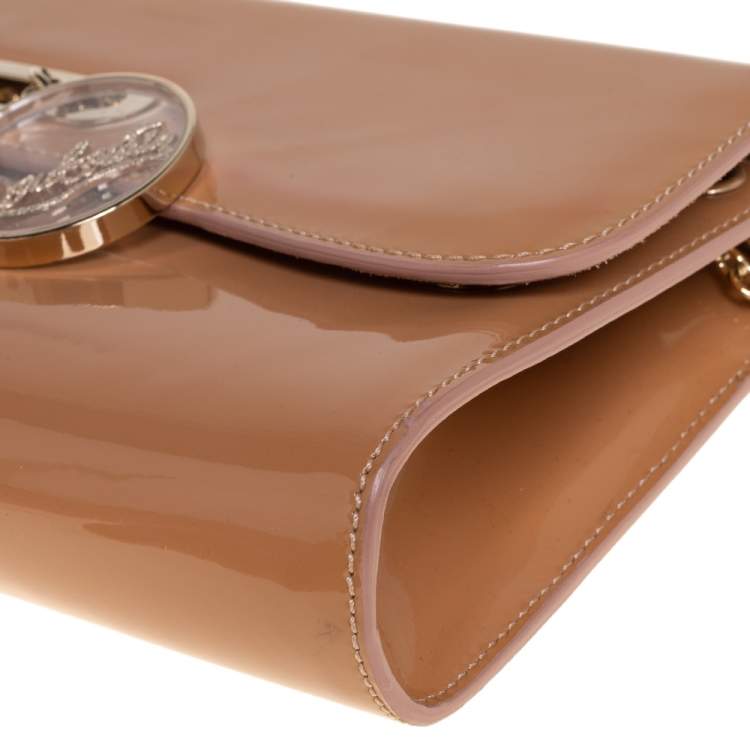 Pre Owned Christian Louboutin Beige Patent Leather Riviera Chain Clutch