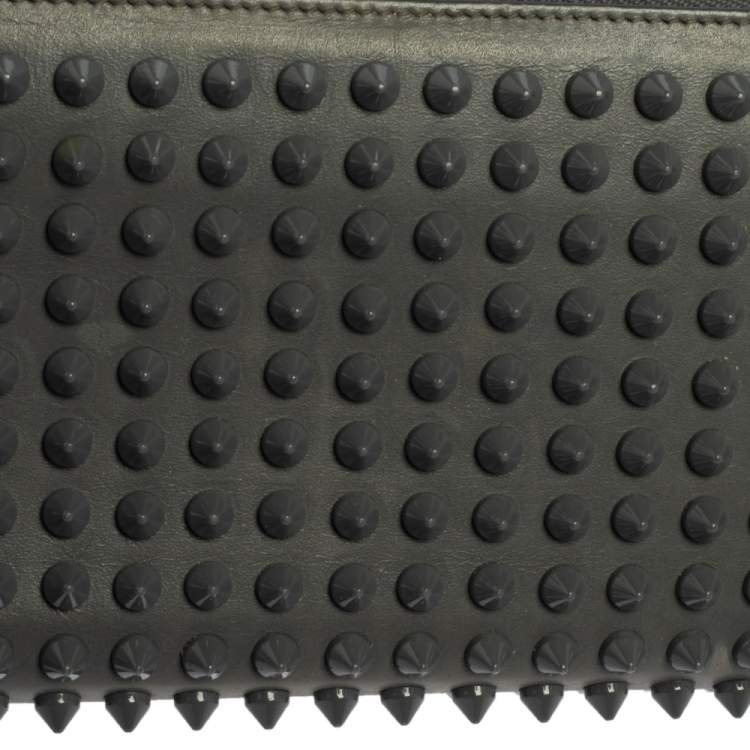 Pre Owned Christian Louboutin Grey Leather Spikes Panettone Zip Around Wallet