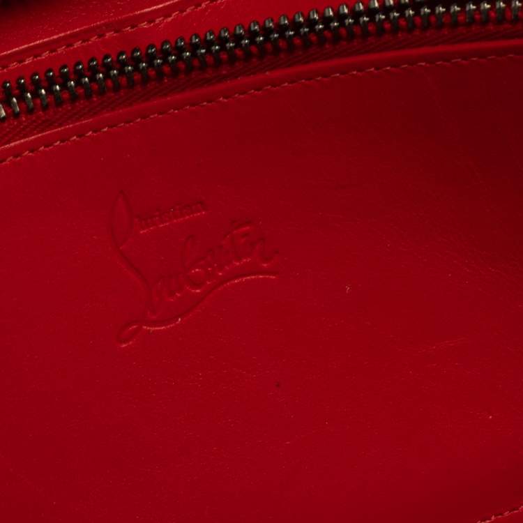 Pre Owned Christian Louboutin Grey Leather Spikes Panettone Zip Around Wallet