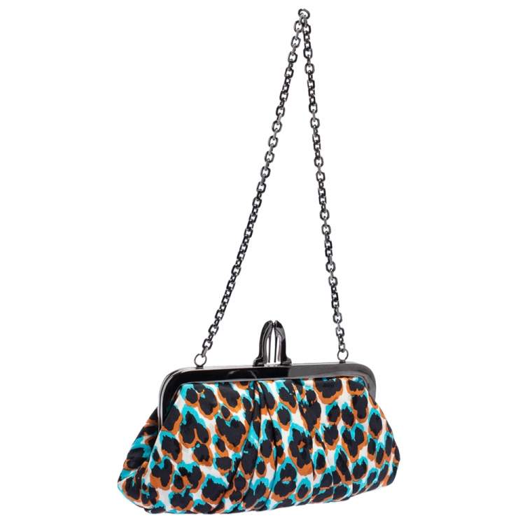 Pre Owned Christian Louboutin Tri Color Lepord Print Loubi Lula Clutch