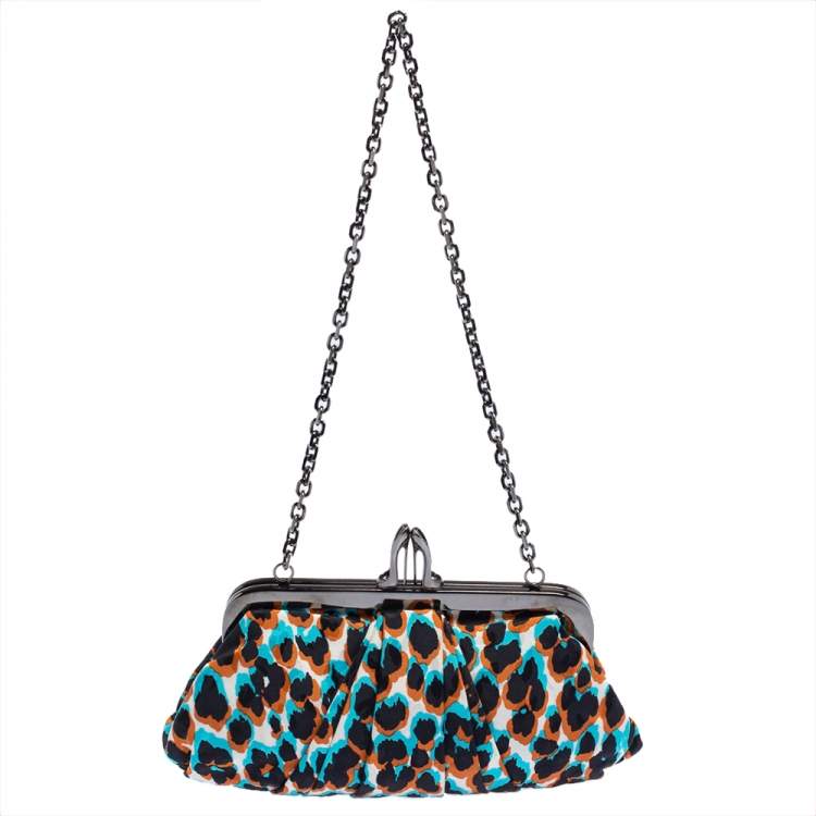 Pre Owned Christian Louboutin Tri Color Lepord Print Loubi Lula Clutch