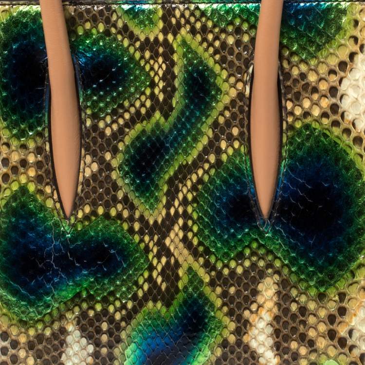 Pre Owned Christian Louboutin Multicolor Python and Patent Leather Small Paloma Tote 