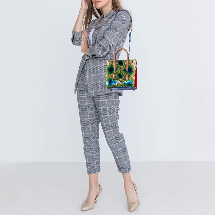 Pre Owned Christian Louboutin Multicolor Python and Patent Leather Small Paloma Tote 