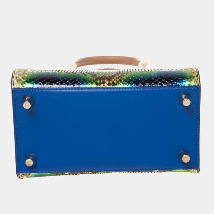 Pre Owned Christian Louboutin Multicolor Python and Patent Leather Small Paloma Tote 