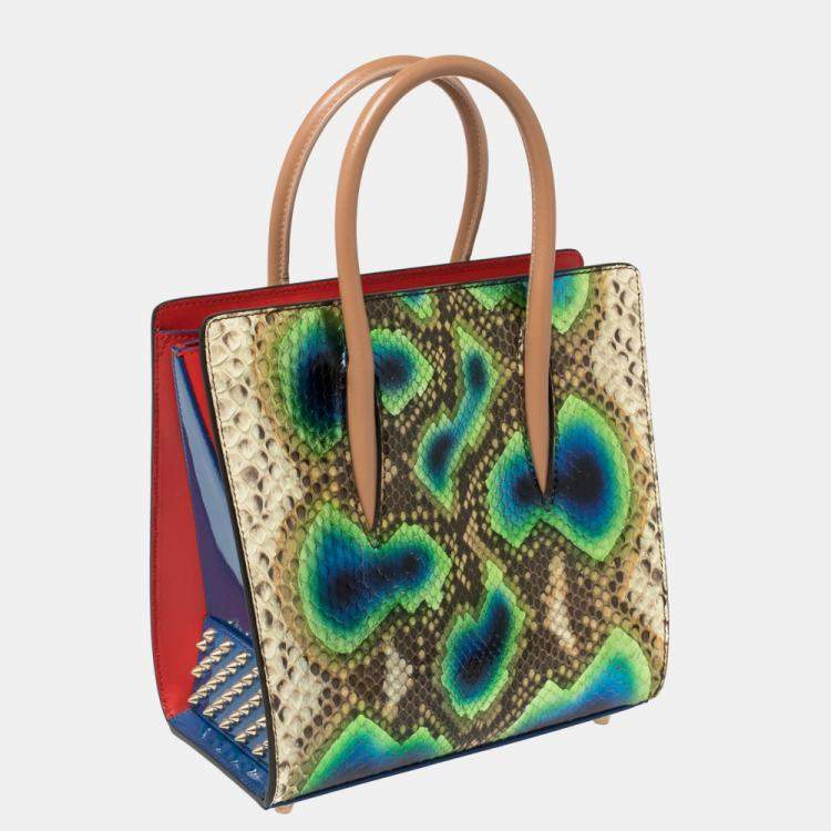 Pre Owned Christian Louboutin Multicolor Python and Patent Leather Small Paloma Tote 