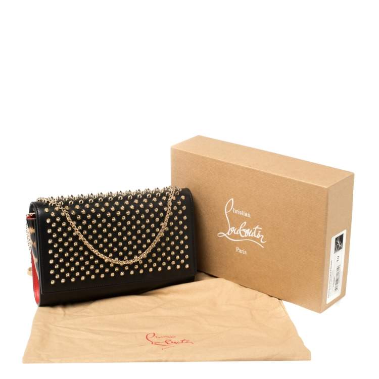 Pre Owned Christian Louboutin Black Leather Paloma Spiked Chain Clutch