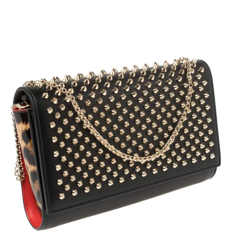 Pre Owned Christian Louboutin Black Leather Paloma Spiked Chain Clutch
