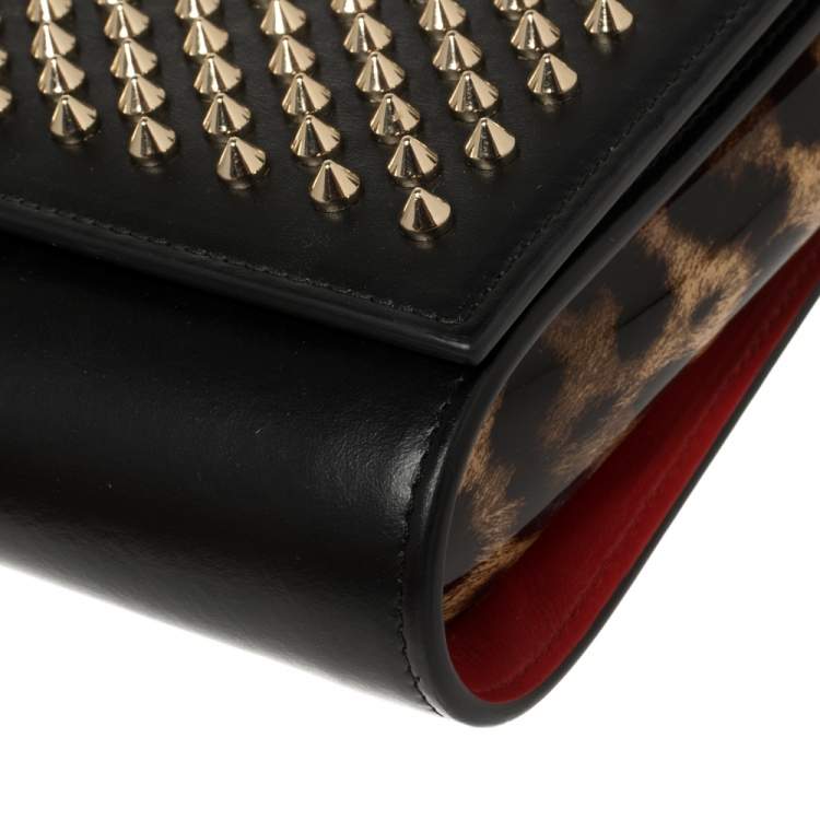 Pre Owned Christian Louboutin Black Leather Paloma Spiked Chain Clutch