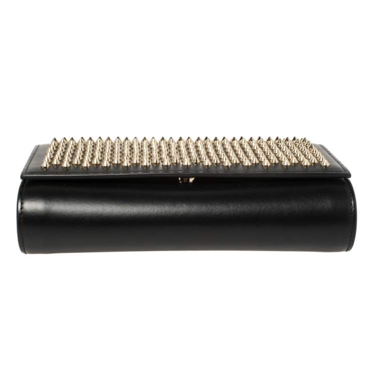 Pre Owned Christian Louboutin Black Leather Paloma Spiked Chain Clutch