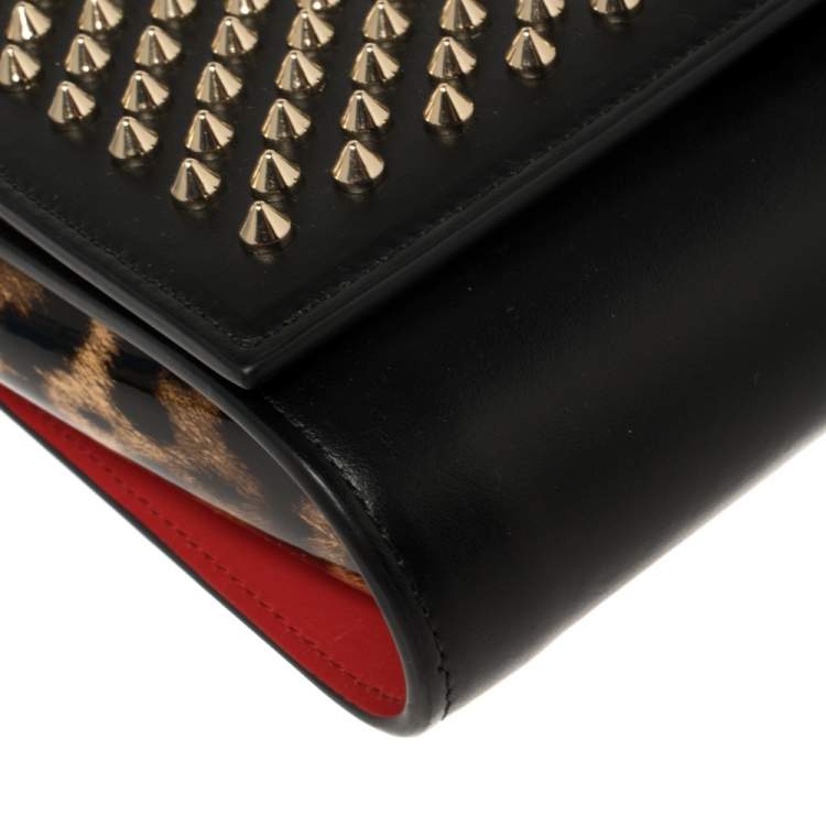 Pre Owned Christian Louboutin Black Leather Paloma Spiked Chain Clutch