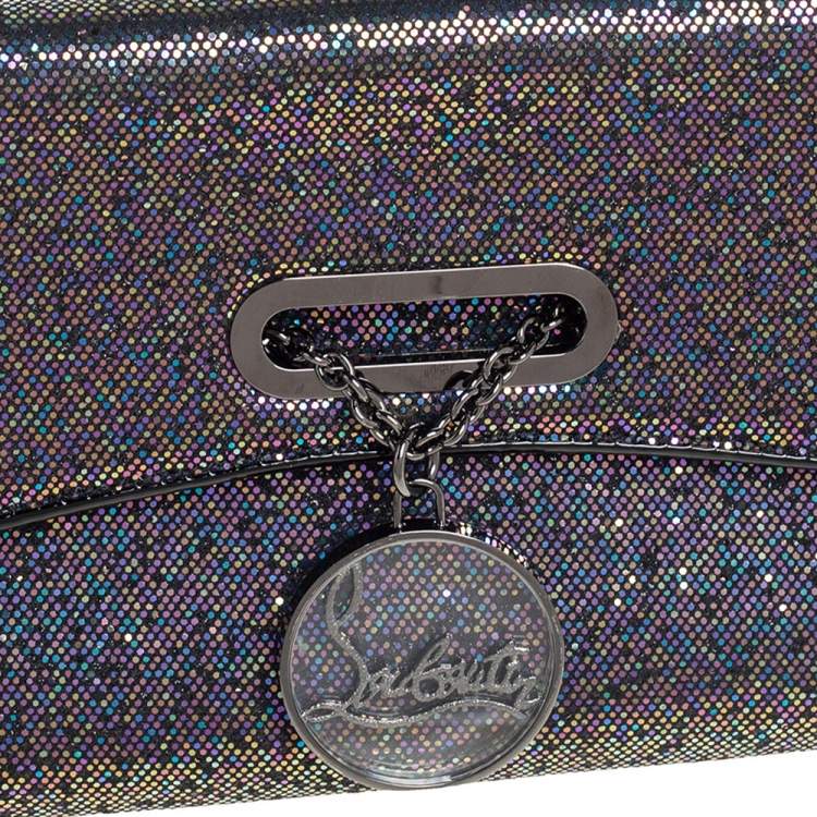 Pre Owned Christian Louboutin Multicolor Glitter and Patent Leather Trim Riviera Clutch 
