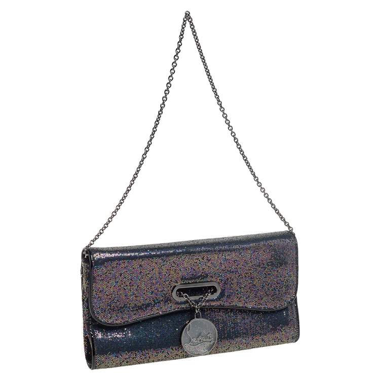 Pre Owned Christian Louboutin Multicolor Glitter and Patent Leather Trim Riviera Clutch 
