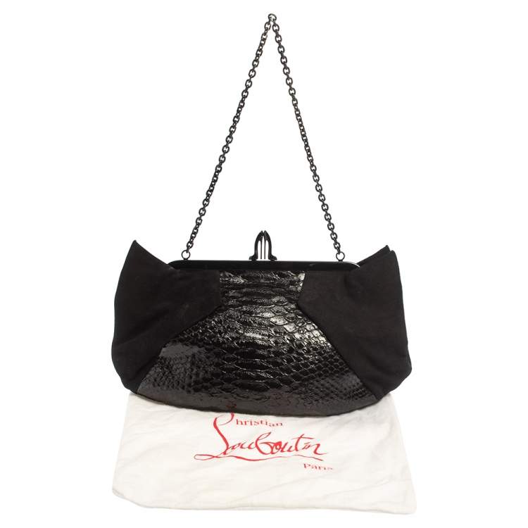 Pre Owned Christian Louboutin Black Python and Suede Loubi Lula Chain Clutch