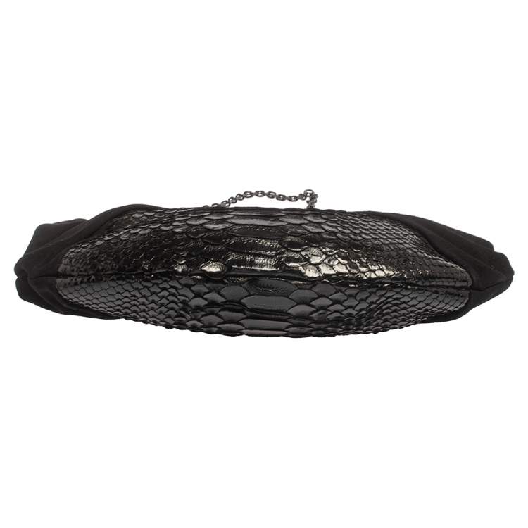 Pre Owned Christian Louboutin Black Python and Suede Loubi Lula Chain Clutch