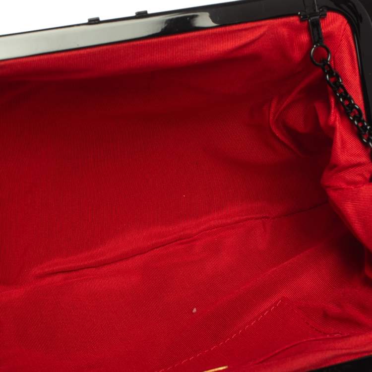 Pre Owned Christian Louboutin Black Python and Suede Loubi Lula Chain Clutch
