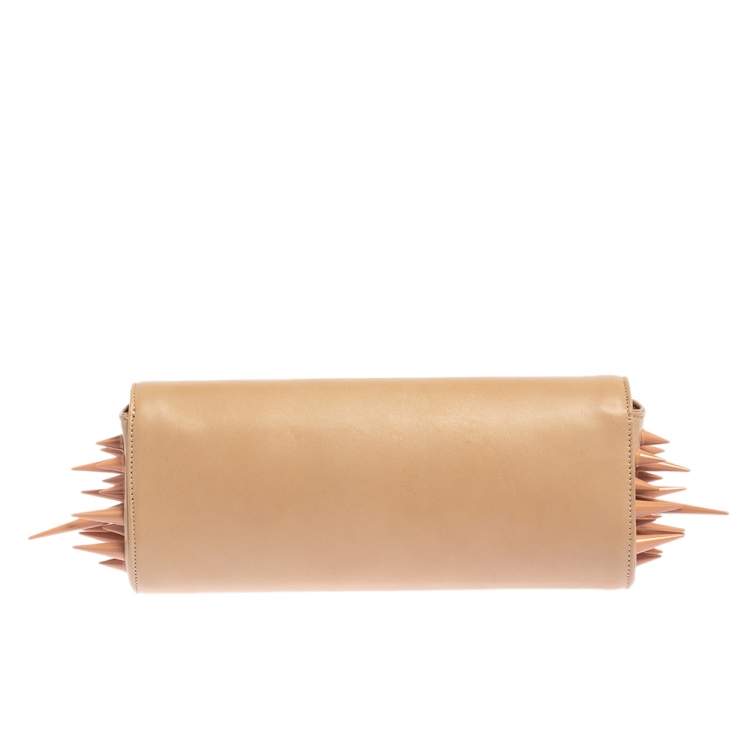 Pre Owned Christian Louboutin Beige Leather Marquise Spiked Clutch