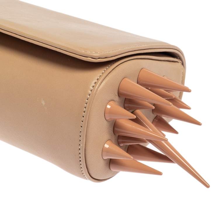 Pre Owned Christian Louboutin Beige Leather Marquise Spiked Clutch