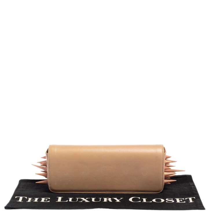 Pre Owned Christian Louboutin Beige Leather Marquise Spiked Clutch