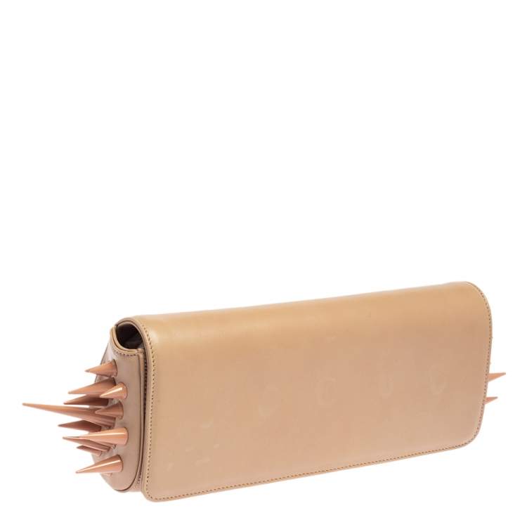 Pre Owned Christian Louboutin Beige Leather Marquise Spiked Clutch