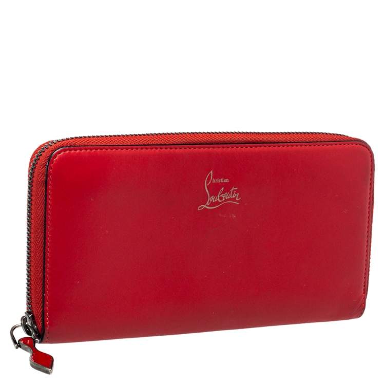 Pre Owned Christian Louboutin Red Leather Zip Around Wallet