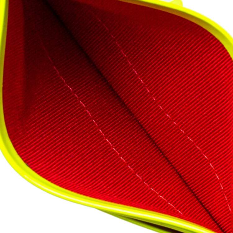 Pre Owned Christian Louboutin Neon Green Patent Leather Kios Spike Card Holder