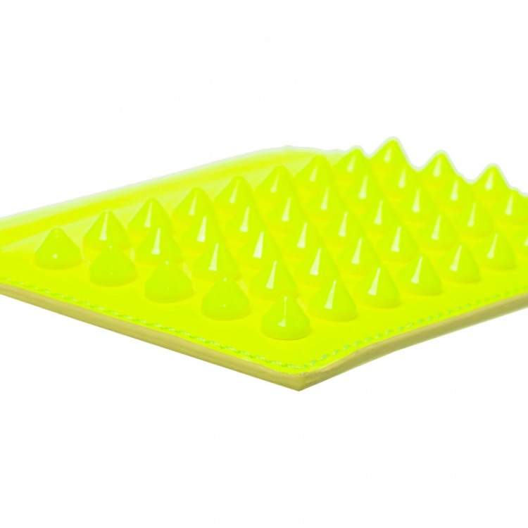 Pre Owned Christian Louboutin Neon Green Patent Leather Kios Spike Card Holder