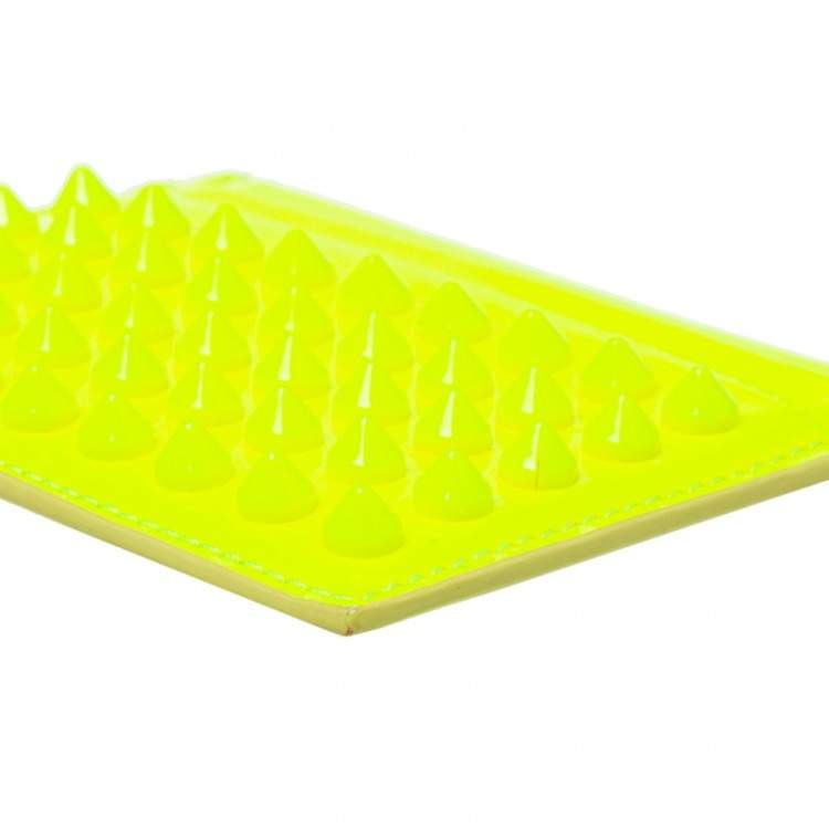 Pre Owned Christian Louboutin Neon Green Patent Leather Kios Spike Card Holder