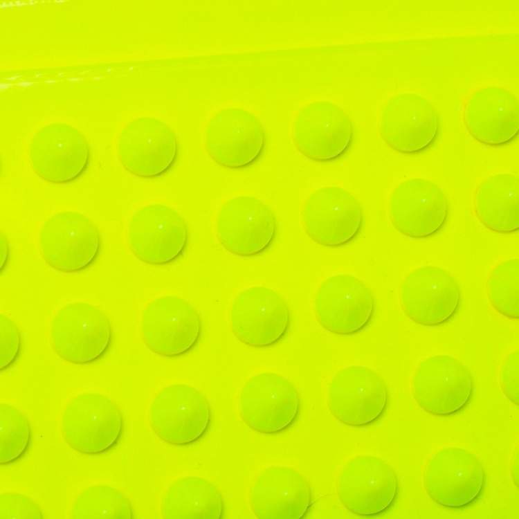 Pre Owned Christian Louboutin Neon Green Patent Leather Kios Spike Card Holder