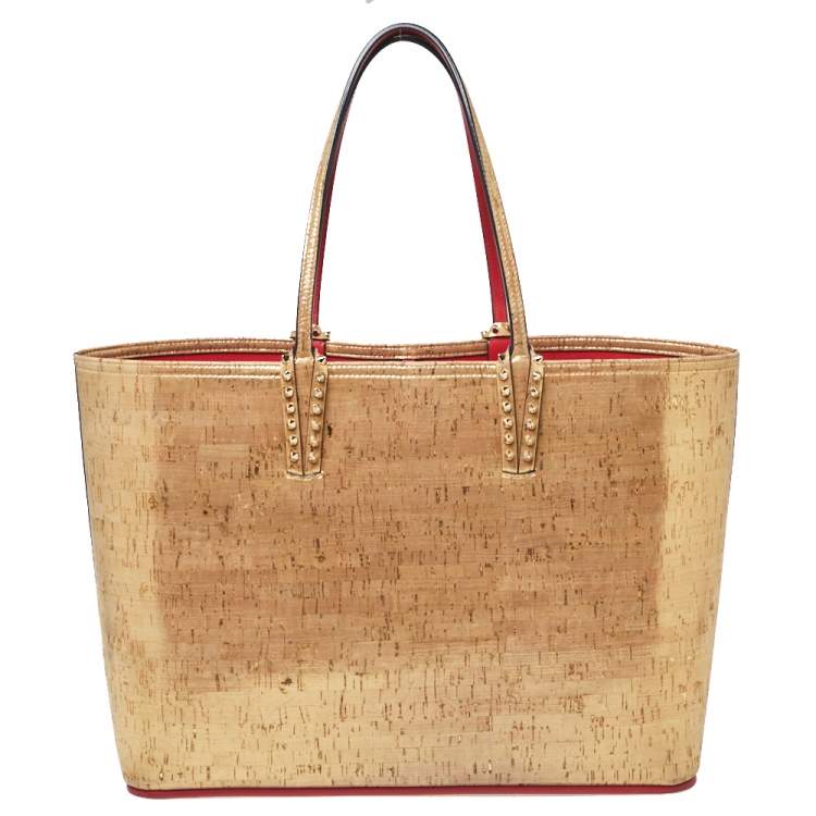 Pre Owned Christian Louboutin Gold Metallic Cork and Rubber Cabata Tote
