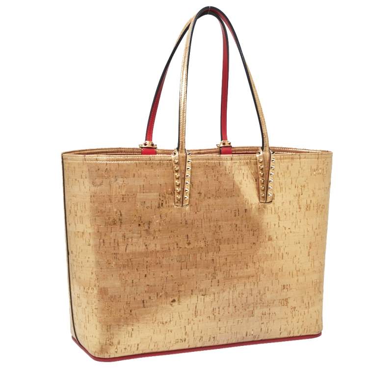 Pre Owned Christian Louboutin Gold Metallic Cork and Rubber Cabata Tote