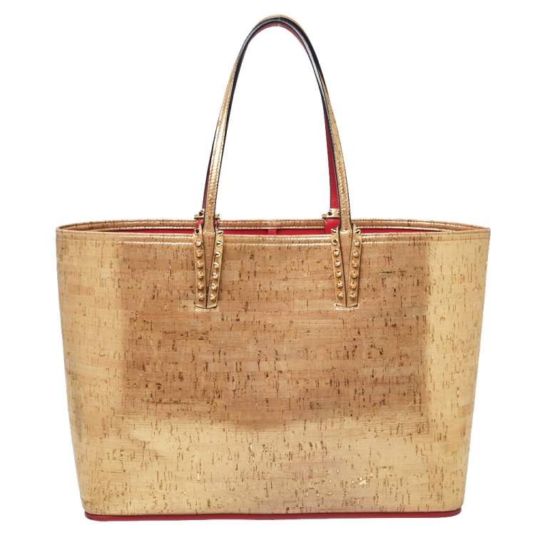Pre Owned Christian Louboutin Gold Metallic Cork and Rubber Cabata Tote