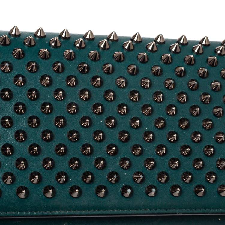 Pre Owned Christian Louboutin Green Leather Paloma Spike Wristlet Clutch