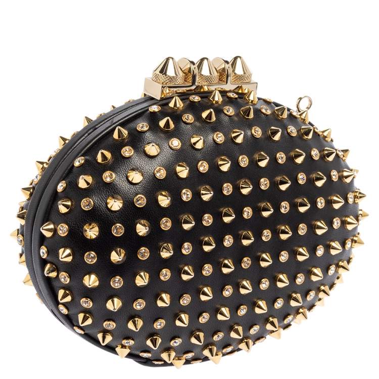 Pre Owned Christian Louboutin Black Leather Spikes Mina Clutch