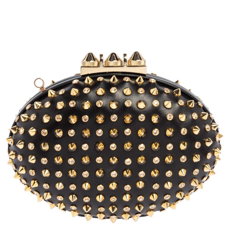 Pre Owned Christian Louboutin Black Leather Spikes Mina Clutch