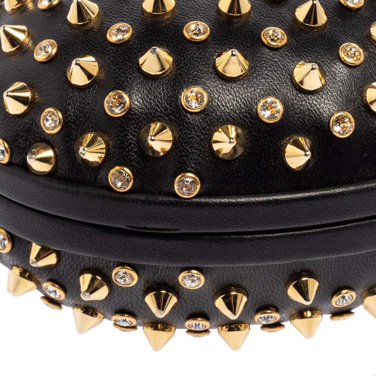 Pre Owned Christian Louboutin Black Leather Spikes Mina Clutch