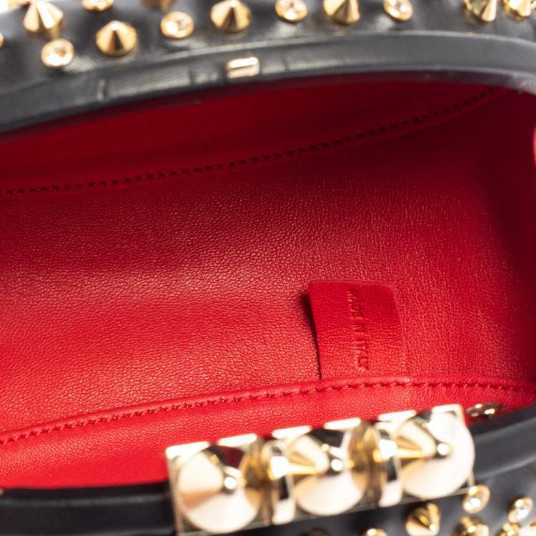 Pre Owned Christian Louboutin Black Leather Spikes Mina Clutch