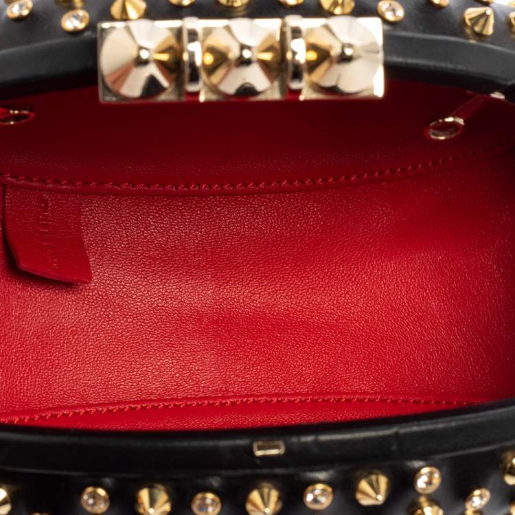 Pre Owned Christian Louboutin Black Leather Spikes Mina Clutch