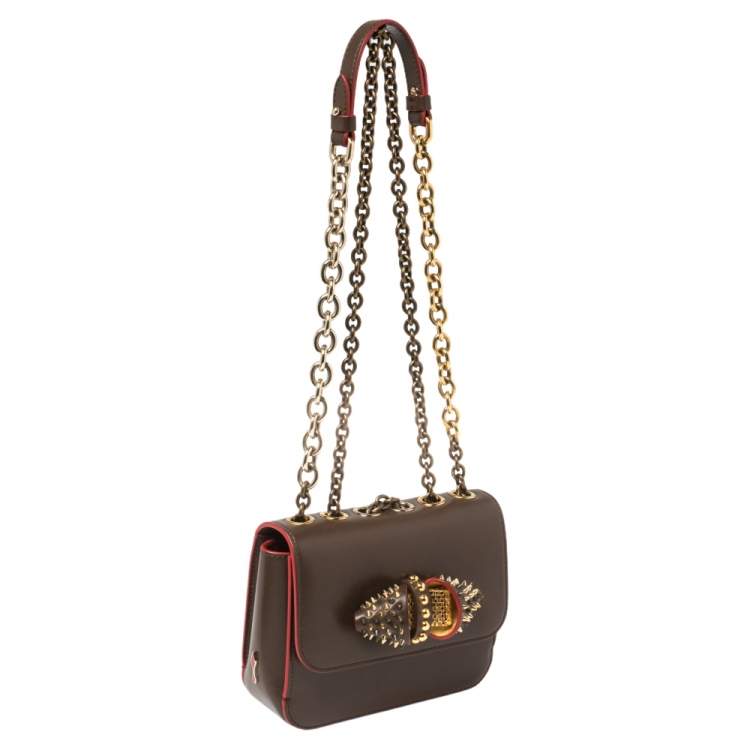 مملوكة مسبقًا Christian Louboutin Brown Leather Spikes Sweet Charity Shoulder Bag